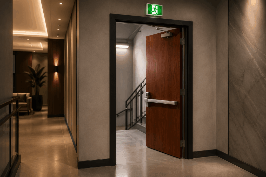 puerta de emergencia en cololr madera