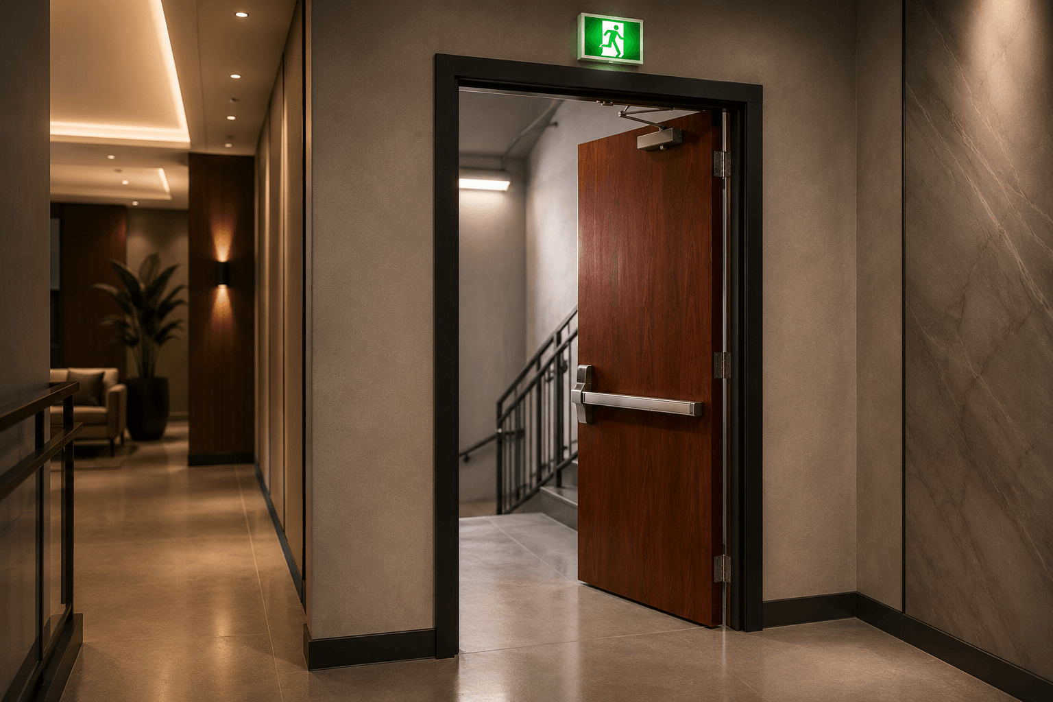 puerta de emergencia en cololr madera
